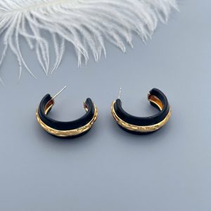 French niche wide C-shaped circle earrings, black gold series, personalized retro stud earrings, temperament, high-end earrings, women