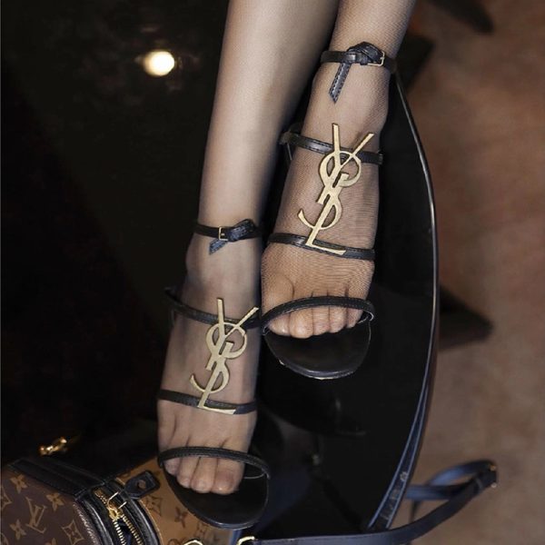 Slotted Sandals Women's Summer 2024 New Sexy Versatile Letter-Buckle Stiletto Heel Open Toe Black Stiletto Heel Heels - Image 4