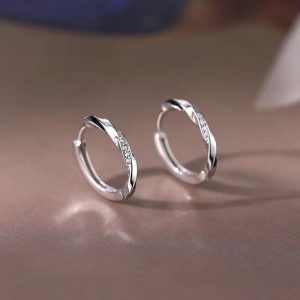 925 silver needle plain ring earrings women's 2025 new popular niche design high-end earrings light luxury earrings