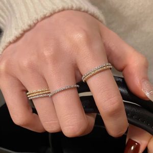 Super flash pearl row diamond thin ring ring women's light luxury high-end personality unique exquisite fashion versatile ring ring