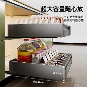 Dish storage rack, kitchen shelf, dish storage rack, drawer cabinet, pull-out basket, no punching, pull-out draining bowl rack
