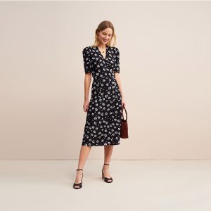 114# spot Ref rayon printed floral tea break dress 2022 summer new French retro style women's clothing