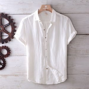 Men's summer casual thin inch shirt breathable loose half sleeve cotton and linen shirt Japanese vintage linen short sleeve shirt