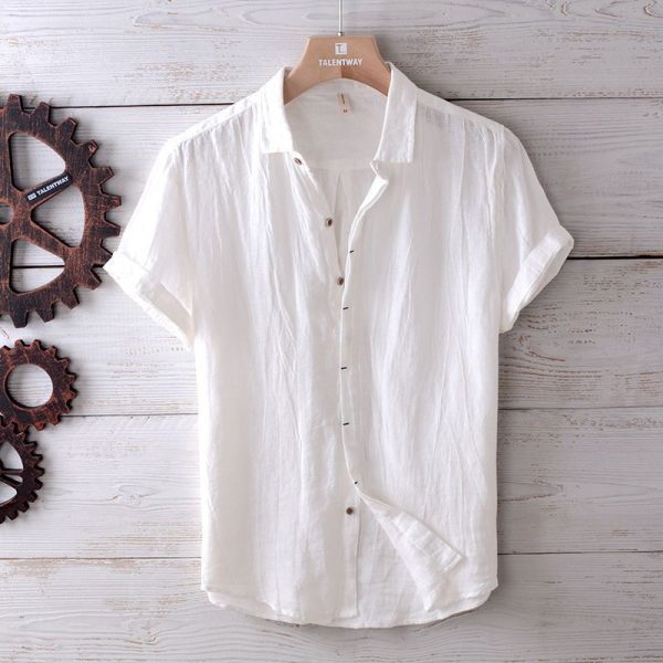 Men's summer casual thin inch shirt breathable loose half sleeve cotton and linen shirt Japanese vintage linen short sleeve shirt - Image 2