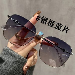 New brown gold wire large frame sunglasses women's fashion high-end Internet celebrity polarized metal sunglasses UV protection