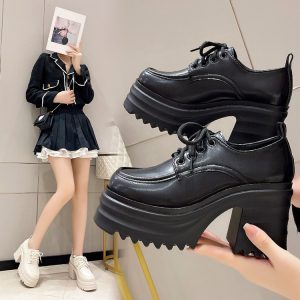 Thick-soled loafers women's autumn and winter 2022 new solid color single shoes, British style small leather shoes, flatform sole block heel leather shoes