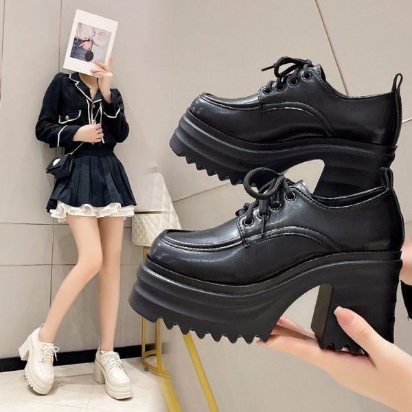 Thick-soled loafers women's autumn and winter 2022 new solid color single shoes, British style small leather shoes, flatform sole block heel leather shoes