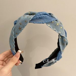 High-quality denim headband, ultra-wide pressed hairpin, out-of-tread heightened skull, headband, star hairpin, fashion headwear
