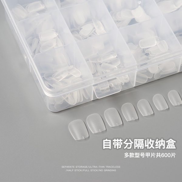 600pcs boxed mom raw nail nail sheets, ultra-thin and non-marking matte grinding short trapezoidal nail patches wearable nail sheets - Image 2