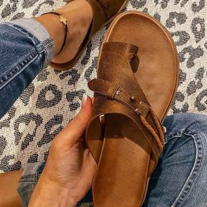 European and American foreign trade women's shoes 2023 summer new step into women's slippers buckle European and American leather clip-toe women's sandals