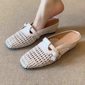 Sheepskin ~ Baotou semi-slippers women's summer wear inner heightened Birkenstock cave shoes, one foot knitted breathable sandals