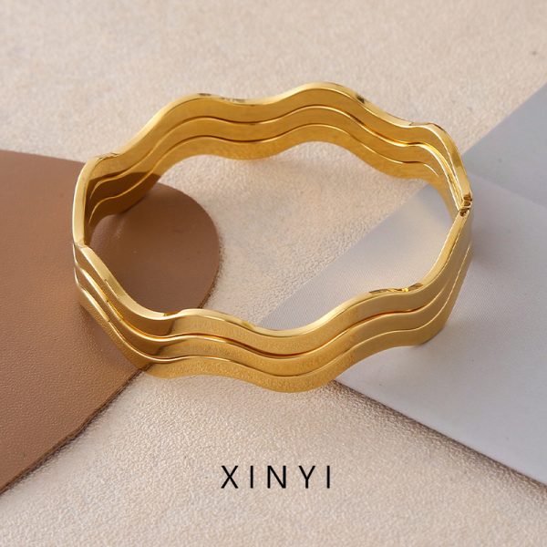 ins style multi-layer layered stainless steel bracelet high-end design temperament wavy gold titanium steel bracelet jewelry
