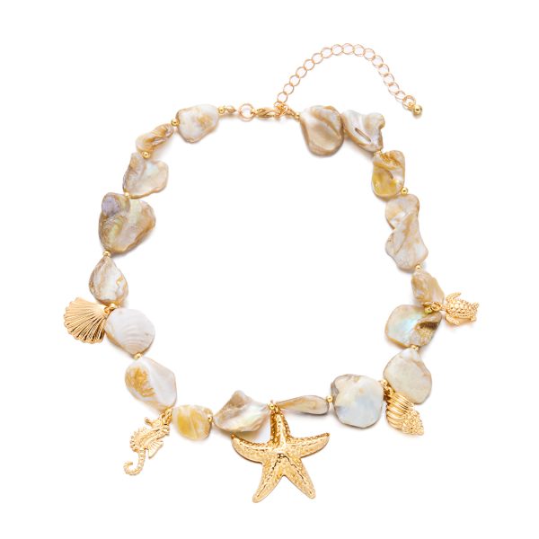 European and American cross-border new starfish shell beaded necklace imitation pearl beaded layered coarse gold necklace niche jewelry women - Image 5