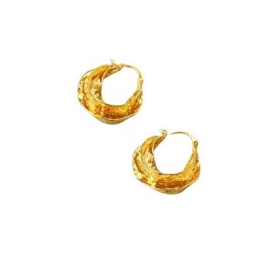 French Celi style Vintage hand-hammered embossed texture brass plated real gold swirl earrings earrings for women