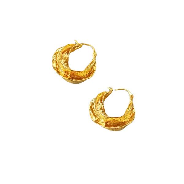 French Celi style Vintage hand-hammered embossed texture brass plated real gold swirl earrings earrings for women - Image 5