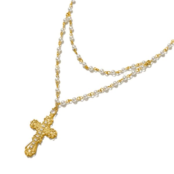 Gothic cross necklace set women's shell pearl personality minimalist necklace European and American punk style cross - Image 5