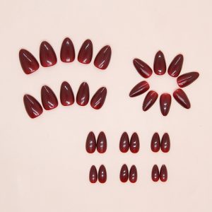 Burgundy fake nails, almond nails, water drop nails, solid color, pointed nails, nail patches, nail patches, foreign trade nails, 30 pieces