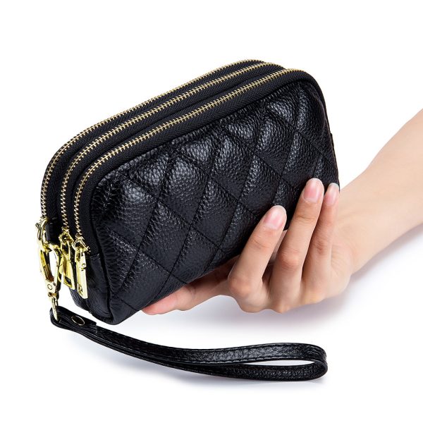 Women's clutch bag, large capacity, three-layer wallet, first layer cowhide, multi-functional temperament, mother's leather clutch bag