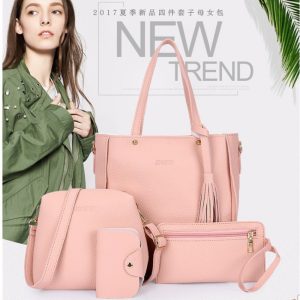 Women's bag 2021 mother and child pocket single shoulder trendy Korean version bag new handbag lychee pattern four-piece set wholesale