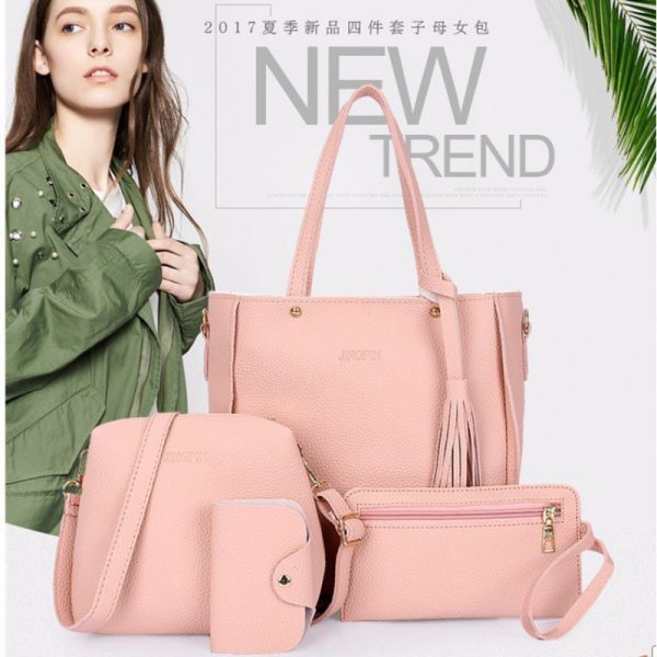 Women's bag 2021 mother and child pocket single shoulder trendy Korean version bag new handbag lychee pattern four-piece set wholesale