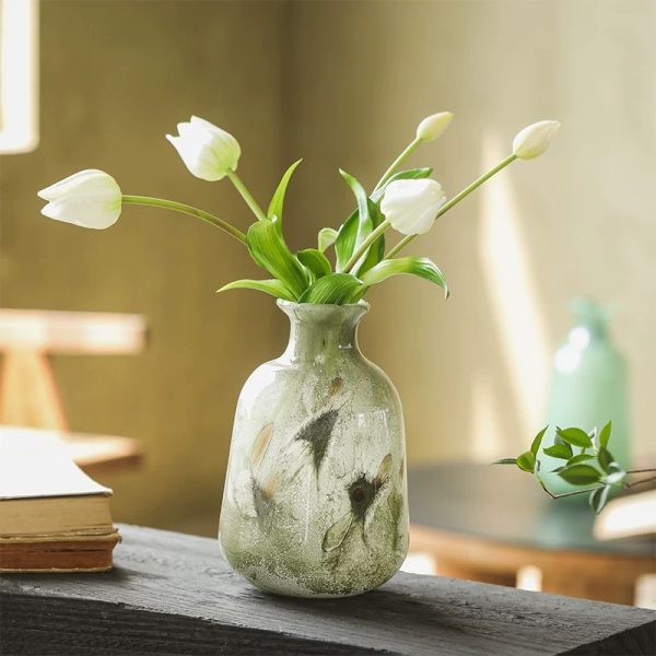 Green second-hand glass vase ornaments, creative water living room, TV cabinet, porch, flower arrangement, ornaments, French glass - Image 2