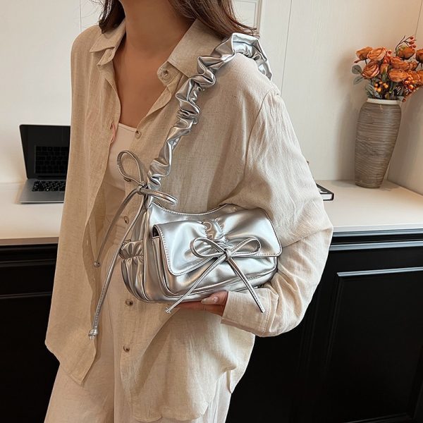 Niche pleated underarm bag women's 2024 new fashion red shoulder bag luxury versatile handbag - Image 2