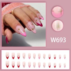 European and American pointed nails mid-length ins French pink girl sweet style star simple and cute detachable royal nail piece