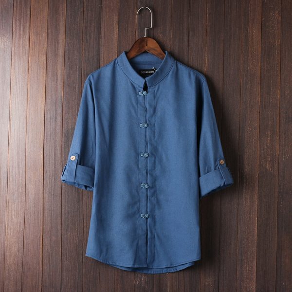 2025 cross-border men's foreign trade cropped sleeve shirt linen retro plus size shirt trendy men's linen shirt 9 colors - Image 4