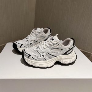 2024 spring and summer new mesh dad shoes women's thick sole heightened breathable and versatile casual sports campus small white shoes tide