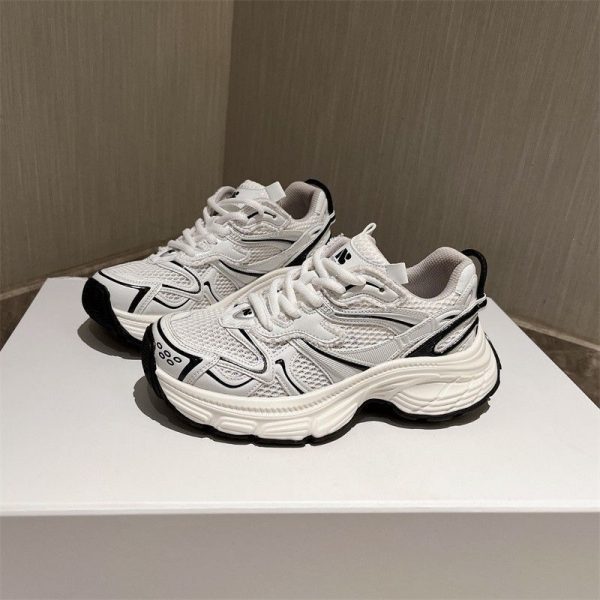 2024 spring and summer new mesh dad shoes women's thick sole heightened breathable and versatile casual sports campus small white shoes tide