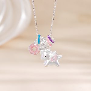 S925 sterling silver enamel sweet dream unicorn necklace women's pendant high-end light luxury style macaron cute collarbone chain