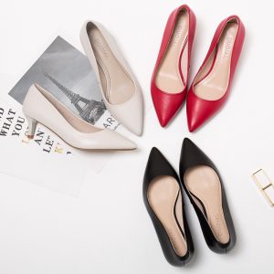 Source factory 2023 spring women's shoes high heels pointed toe leather business shallow mouth single shoes comfortable all-match work shoes