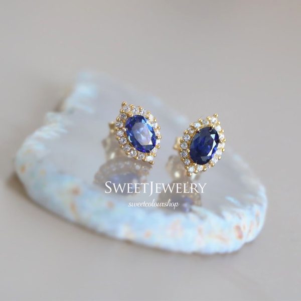 French Girl Vintage Royal Blue Spinel S925 Silver Gold Plated Stud Earrings Sterling Silver Gold Plated Ear Piercing - Image 3