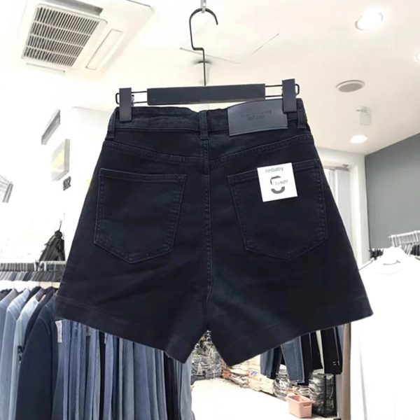 Summer black high waist denim shorts women's plus size fat mm pear shape body stretch crotch cover skinny a-line pants hot pants - Image 2