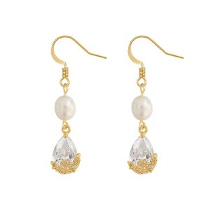 Rice grains, freshwater pearls, zircon, water drop earrings, women's French elegant temperament earrings, Korean fashion commuter earrings