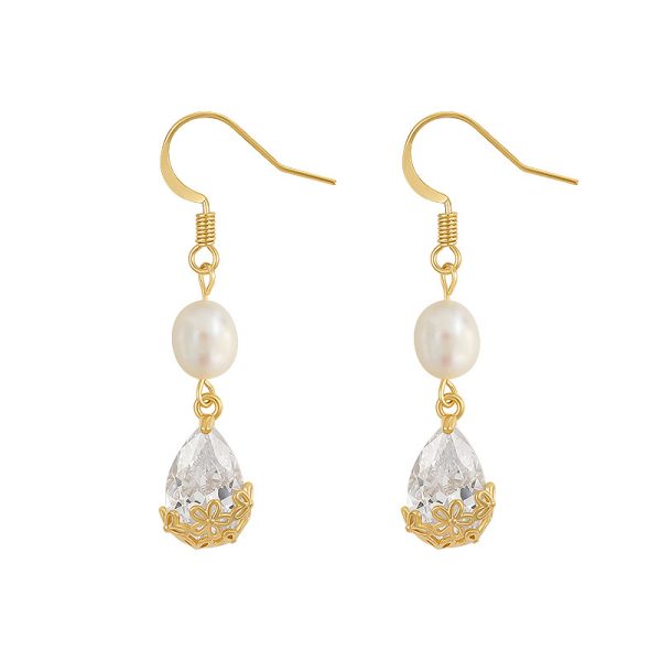 Rice grains, freshwater pearls, zircon, water drop earrings, women's French elegant temperament earrings, Korean fashion commuter earrings - Image 5