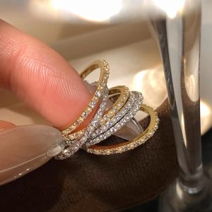 Super flash pearl row diamond thin ring ring women's light luxury high-end personality unique exquisite fashion versatile ring ring