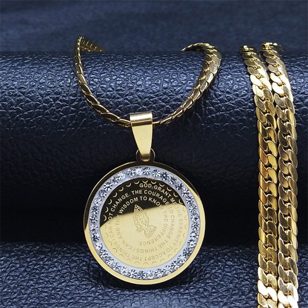 Stainless Steel Wenyuan Pendant Necklace Inlaid Zircon Gold Black Steel Women's Fashion Accessories Wholesale