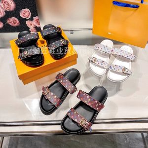 Lujia's new belt buckle slippers women's 2025 summer color letter foreign trade beach velcro sandals