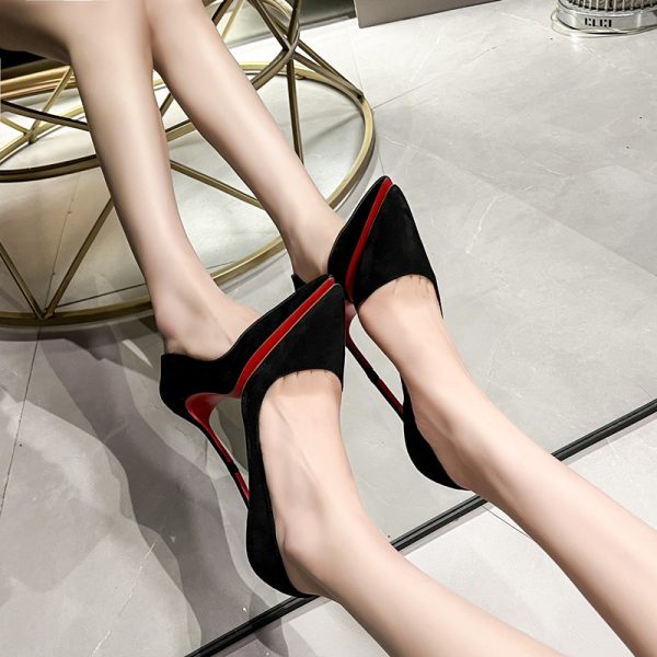 Suede side space 33-43 size size red sole thin heel sexy fashion pointed toe women's single shoes office heels cross-border - Image 3