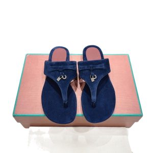 2025 New High Edition LP Summer Retro Sheep King Leather Strap Flat Slippers Shoes Women's Toe Lock Pendant Flip Flops