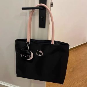 Cute delicate teenage commuter large capacity tote bag kitty embroidery handbag light armpit handbag girl