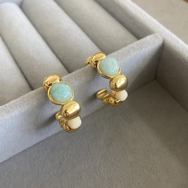 French niche fashion vintage Aurelie Bidermann bohemian natural amazonite earrings