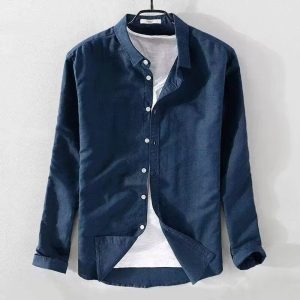 Foreign trade linen shirts men's long sleeve shirts casual lapels solid color loose breathable linen shirts men's wholesale