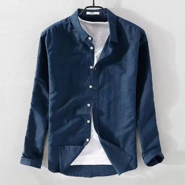 Foreign trade linen shirts men's long sleeve shirts casual lapels solid color loose breathable linen shirts men's wholesale - Image 4
