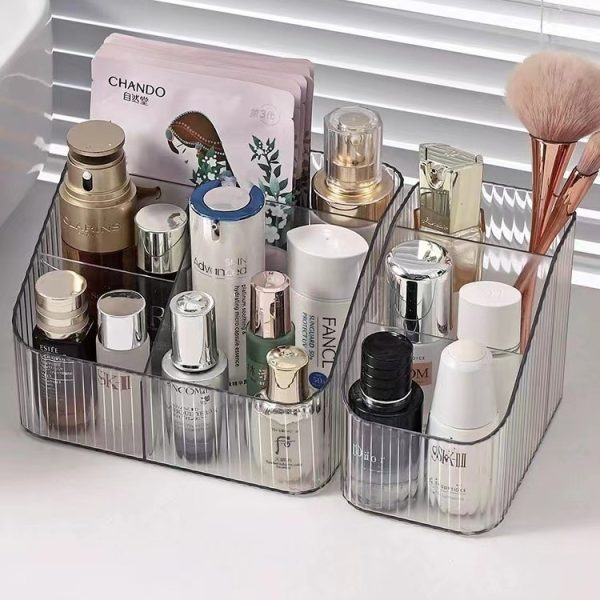Light luxury storage box, desktop cosmetics pen holder, makeup storage bucket, Nordic style transparent trapezoidal cosmetics shelf - Image 2