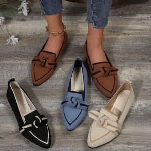 Cross-border foreign trade plus size fly woven breathable flat single shoes women's slip-on bow shallow slip-on work shoes shoes