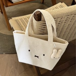 Corduroy Rice Rabbit Tote Bag Cute Embroidery Girly Heart Commuting to Work Versatile Portable Large Capacity Handbag