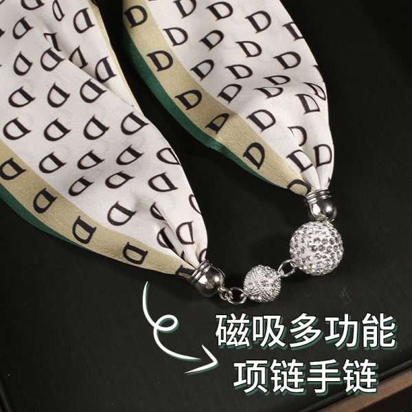 Necklace magnetic buckle silk scarf women's spring and autumn summer 2024 new fashion neck brace decoration neck scarf small scarf - Image 3