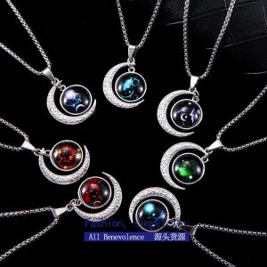Zodiac Necklace Men's Fashion Brand Versatile High-end Necklace Moon Pendant Jewelry Men's Non-Fading Necklace